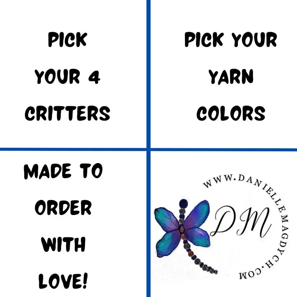 Crochet Animal Critter Butt Coasters Set of 4 Your Choice Handmade to Order
